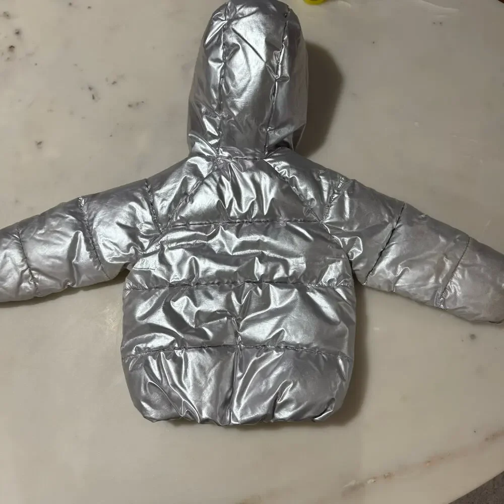 Old Navy Toddler 3T Silver Puffer Jacket Hooded Unisex Winter Coat Cool Special
